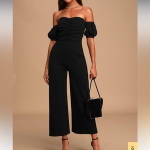 Impress Release Black Off-the-Shoulder Puff Sleeve Jumpsuit
